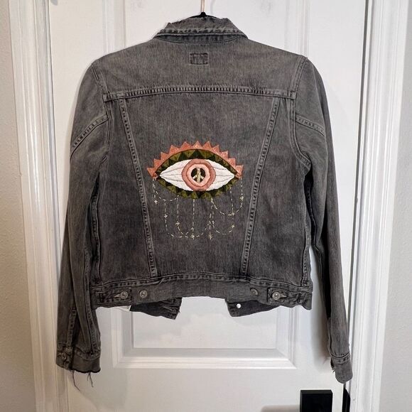 Citizens Of Humanity Jackets & Blazers - Citizens of Humanity Nica Slim Trucker Jacket in Smoke - Custom Embroidered Sz S